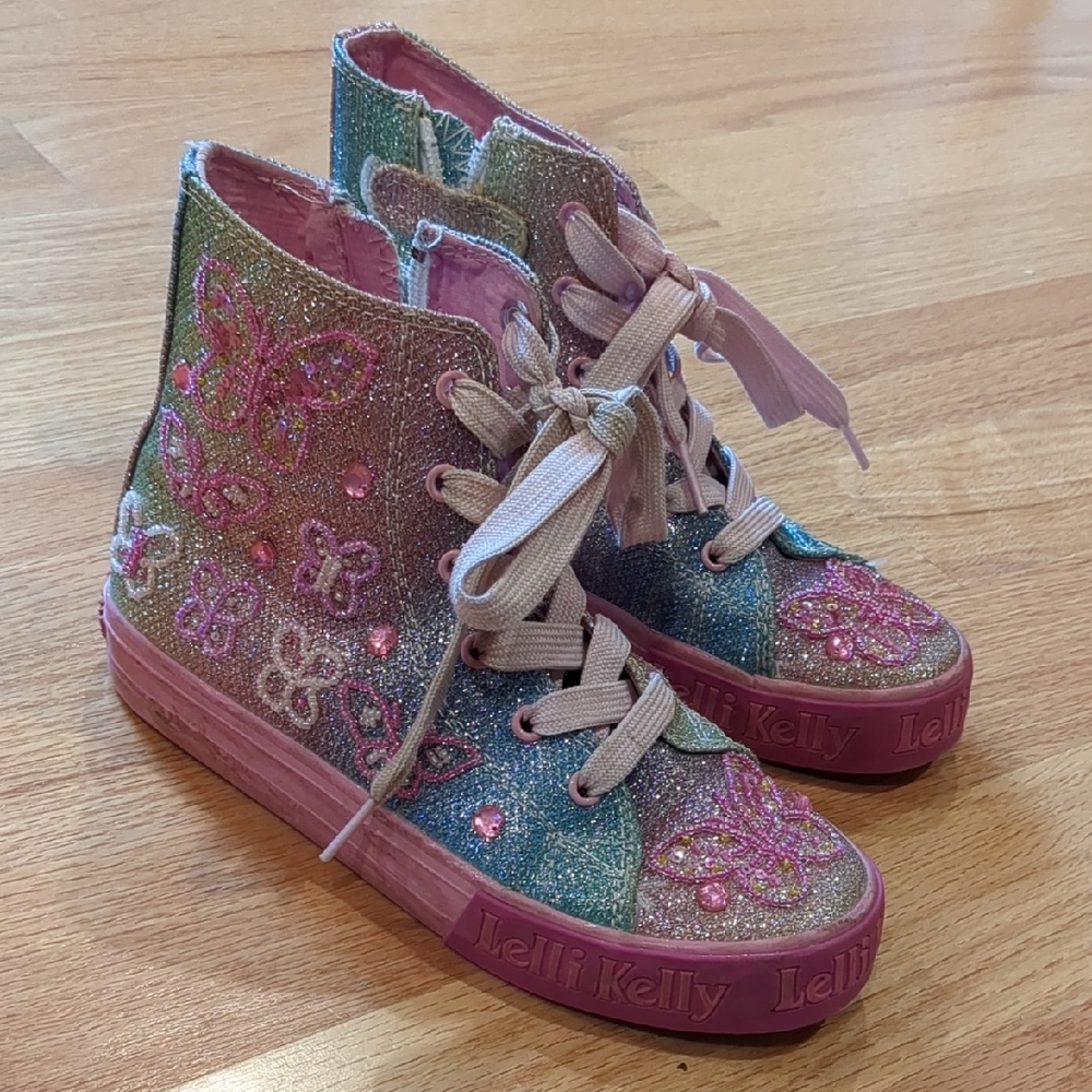 Glittery Pink and Blue Kids High-Top Shoes